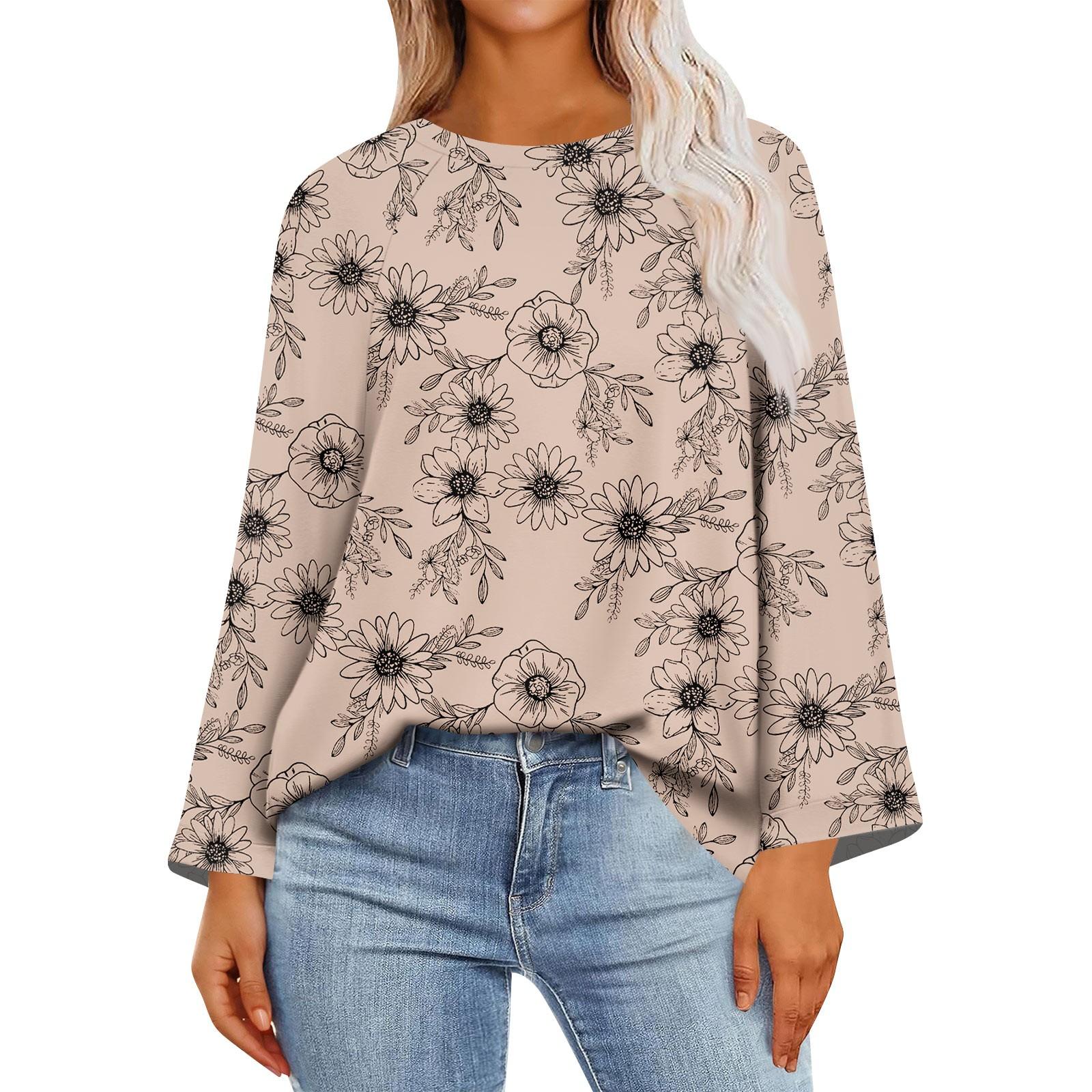 

Women s Long Sleeve Shirts Graphic Tees Casual Basic Tops Pullovers XL хакі