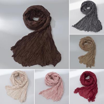 Damscarf Retro Plisserad Design Tunn Scarf Mjuk Linnesjal Scarf Vardagsbruk Utomhusaktiviteter Mångsidig Accessoar