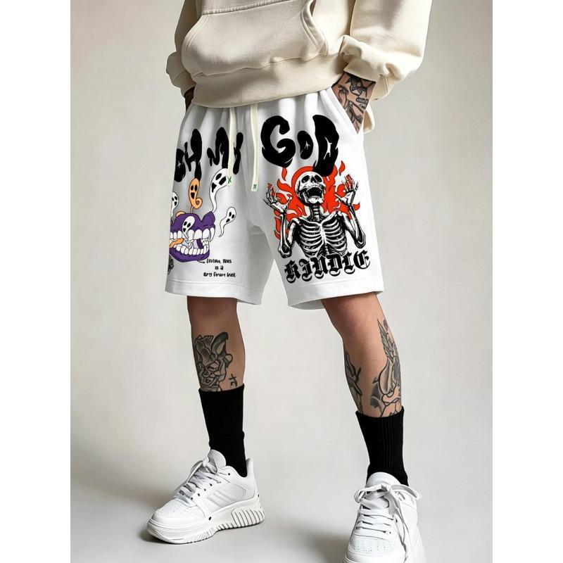 European and American Men's Summer Skull Letter Print Comfortable Breathable Drawstring Shorts Outdoor Street Pants