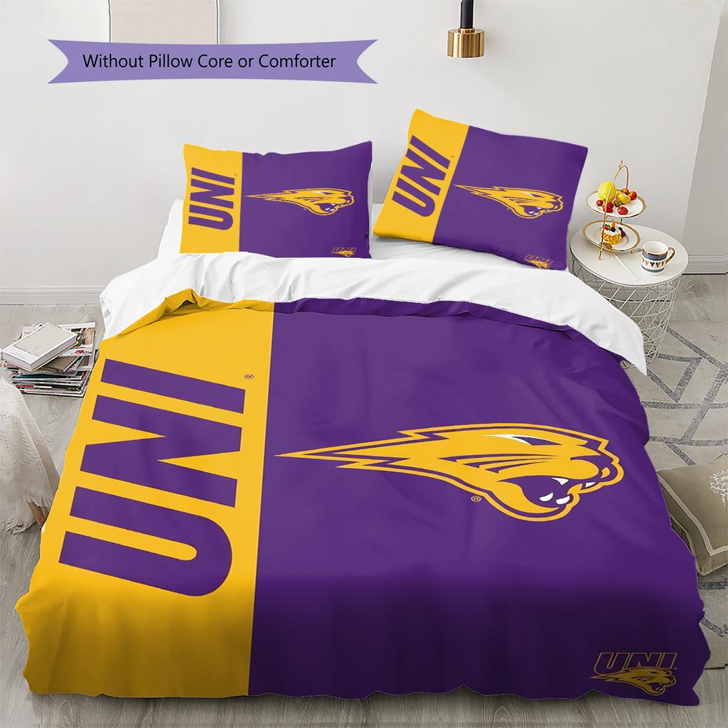 Northern Iowa Panthers Pattern Bedding Set Quilt Cover Pillowcase Home Decor Gift (1 * Duvet Cover + 2 * Pillowcase, Without Core)