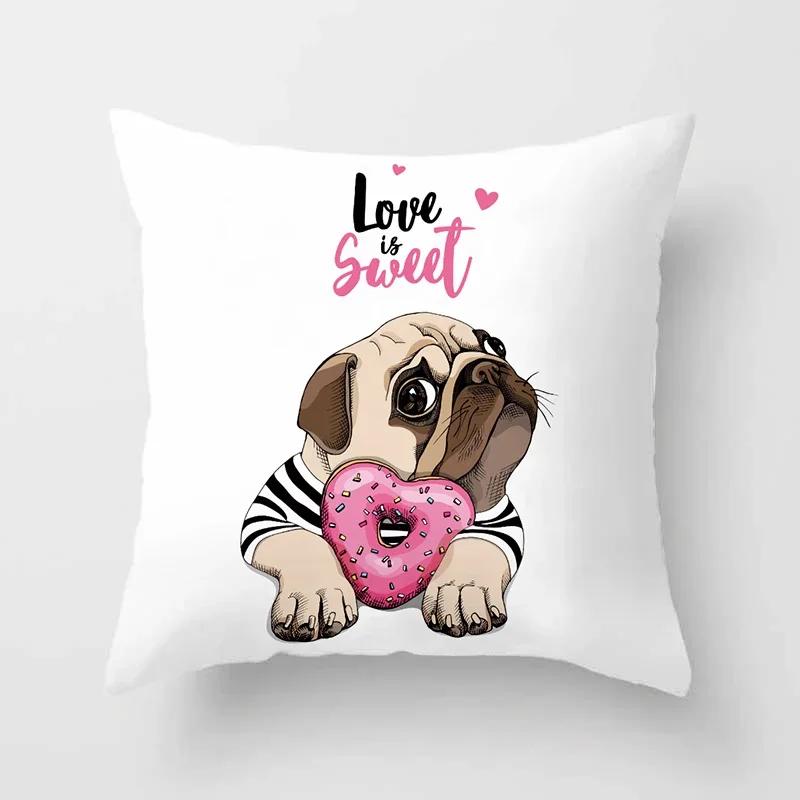 Cute Pug Bulldog Sofa Decorative Cushion Covers Pillowcase For Living Room  Polyester Pillow Case  Home Decor