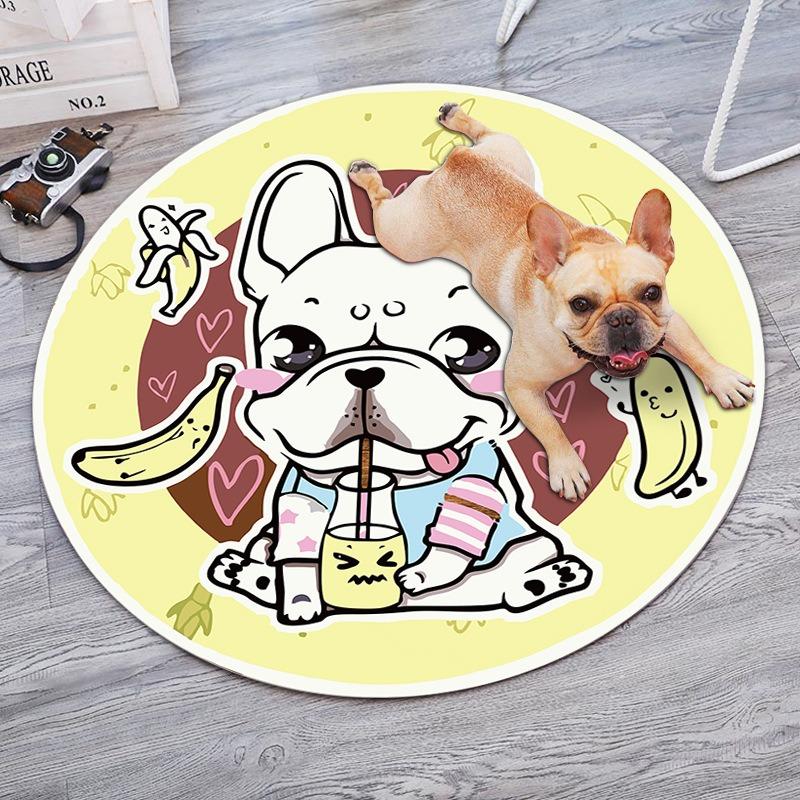 Cartoon Dog Round Carpet Living Room Circle Floor Mat Non Slip Bedroom Bathroom Doormat Washable Home Hallway Area Decor Rug