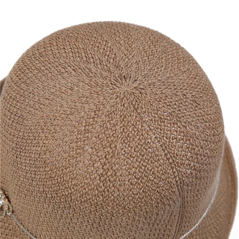 Summer Thin Straw Hat Femininity Versatile Crimped Vacation Elegant Top Hat Rhinestone Sun Protection Hat