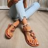 Fashion Bohemia Button Decoration T Shape Sandals Women Summer Round Toe Low Heel Flip Flops Casual Ankle Strap Beach Waterproof Sandals