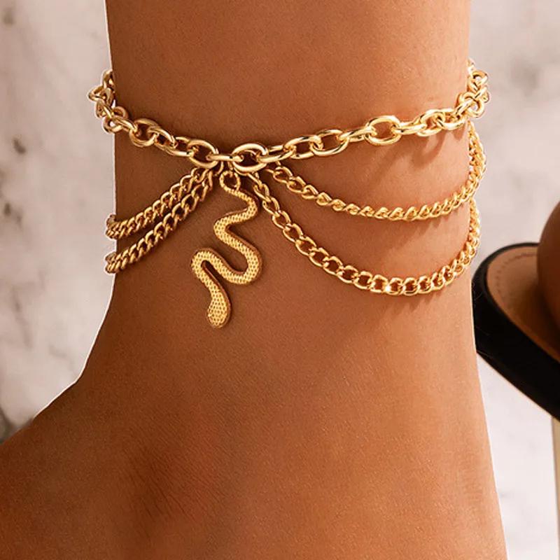 

Браслет на щиколотку Bohemia Snake Tassel Chain Ankle для женщин, летний многослойный браслет на цепочке для ног Femme Beach Jewelry Gift Accessories