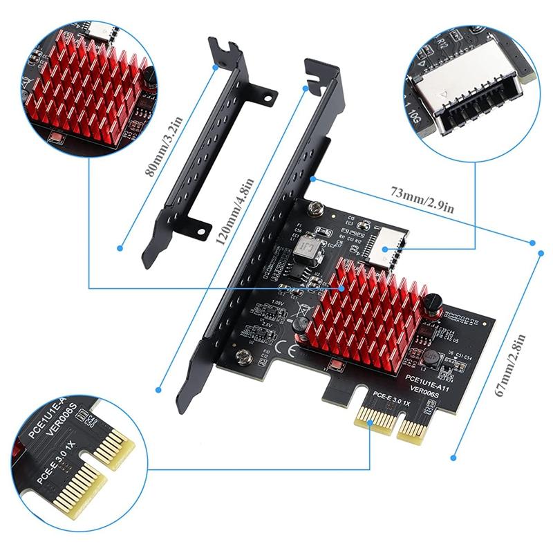 PCIE USB 3.1 GEN2 Type-E Expansion Card,10Gbps PCI Express 3.0 1X to 20Pin Front Panel Type C Connector for Windows 10/8
