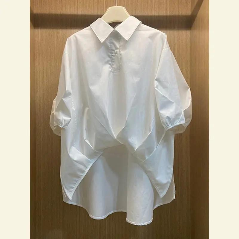 

Women White Lantern Sleeve Oversized Collared Shirt S белый