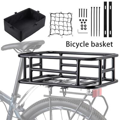 Bike Rear Storage Basket with Liner Cargo Net Heavy Duty Large Capacity Universal MTB Road Mountain Bicycle Metal Basket Bike Accessories