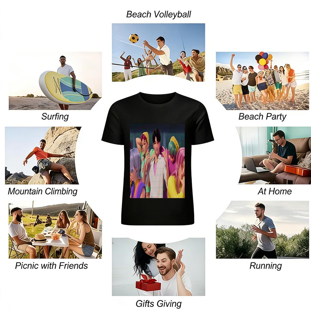 Virtual Idol Boy Group Print Casual T-Shirt Trendy Anime Style Loose Breathable Unisex Daily Top Pure cotton T-shirt