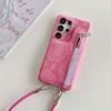 For Samsung Galaxy S24 Ultra Case Zipper Card Holder Mirror Snake Texture PU + PC Back Cover with Lanyard