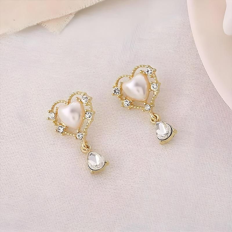 1 Pair Pearl Drop Earrings Trendy Shiny Rhinestone Gold Color Tassel Dangle Earrings For Women Party Jewelry Accessories Gift