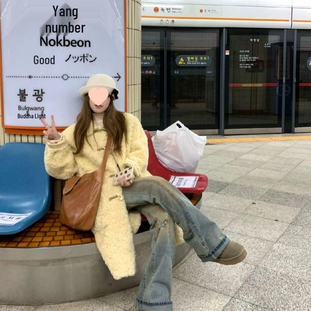 Korean Style Colorblock Faux Fur Toggle Coat for Women (Spring/Summer)