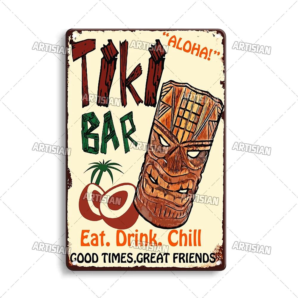 RetroTikiBarSign Retro Tiki Bar Metal Tin Sign - Vintage Hawaii Decorative Plate, Home/Garage/Cafe Wall Plaque