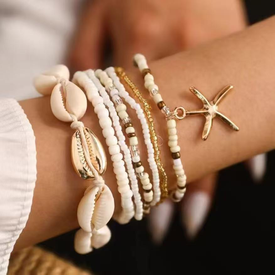 

Богемский браслет на ногу с бусинами в виде морских звезд и ракушек - Летние пляжные украшения