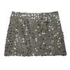 Women Sequins Mini Skirt with Cross Front Twist Detail Side Slit Hidden Zipper Closure Nightclub Short Skirt