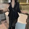 Bedroom lace lace satin set deep V sweet lace top trousers two-piece suit