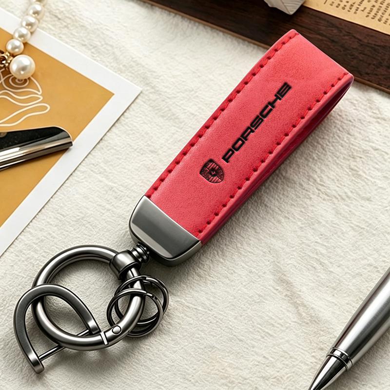 New Sude Leather Car Keychain Key Ring Lanyard Gift Keychain For Porsche Cayenne Panamera Macan Boxster Cayman 718 911 Sticker HF8