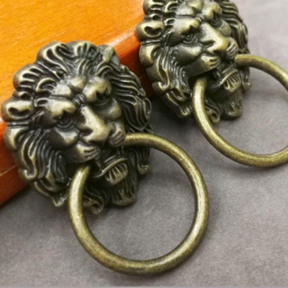 Creative Door Cabinet Furniture Knob Ring Drawer Pull Handle Lion Head Antique