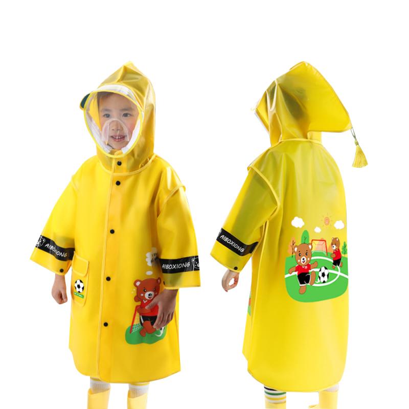 Kinder Regenmantel Niedlicher Cartoon-Druck Poncho Mit Abnehmbarer Wasserdichter Schutzmaske Für Jungen Mädchen