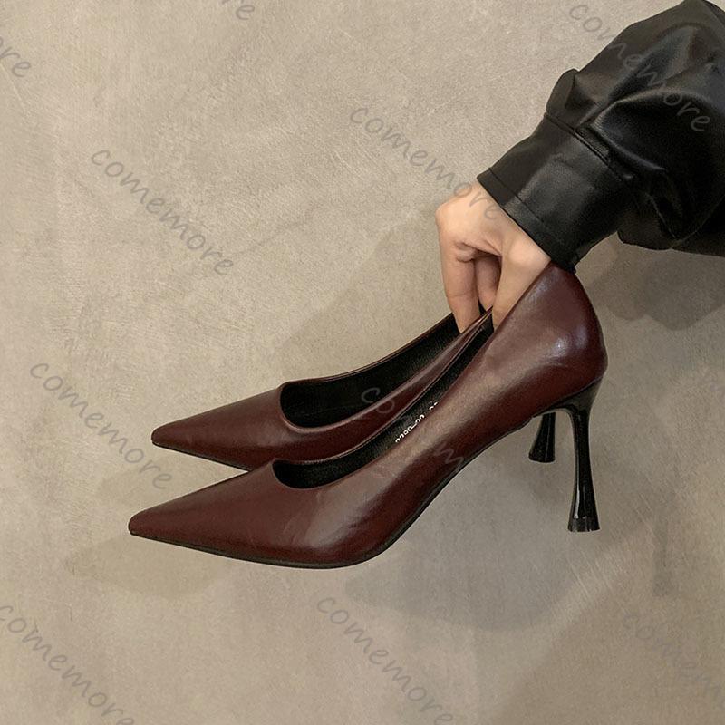 Comemore High Heels Temperament Women's Shoes 2025 New Spring Black Pointed Toe Shallow Mouth Thin Heeled Shoes Sexy Dress Pumps