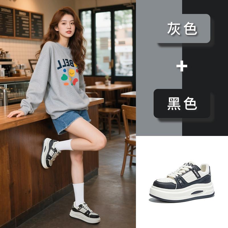 Suction film sole leather little white shoes autumn new heightening platform shoes children's niche casual shoes versatile women's shoes