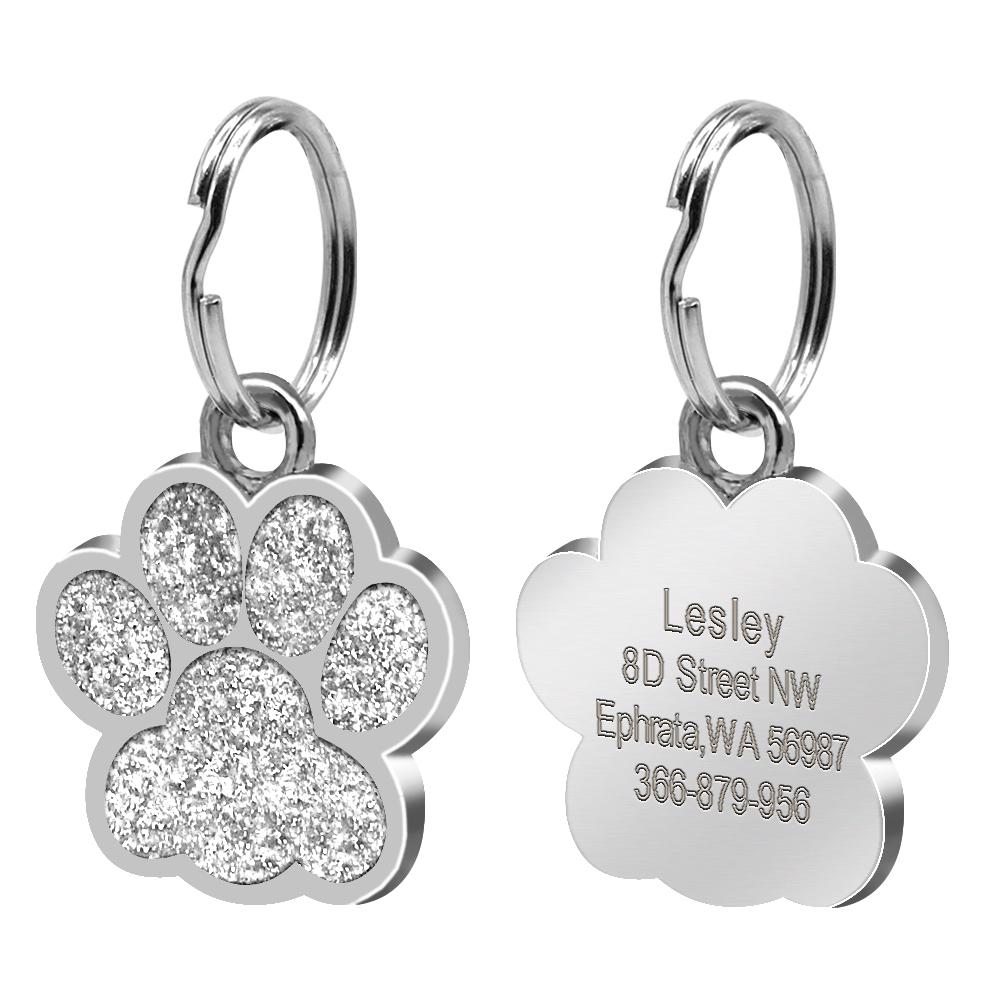 Bling Dog ID Tag Personalized Gorgeous Dog Tags for Small Medium Dog Footprint Custom Pet Name Tag Plate Collar Accessories