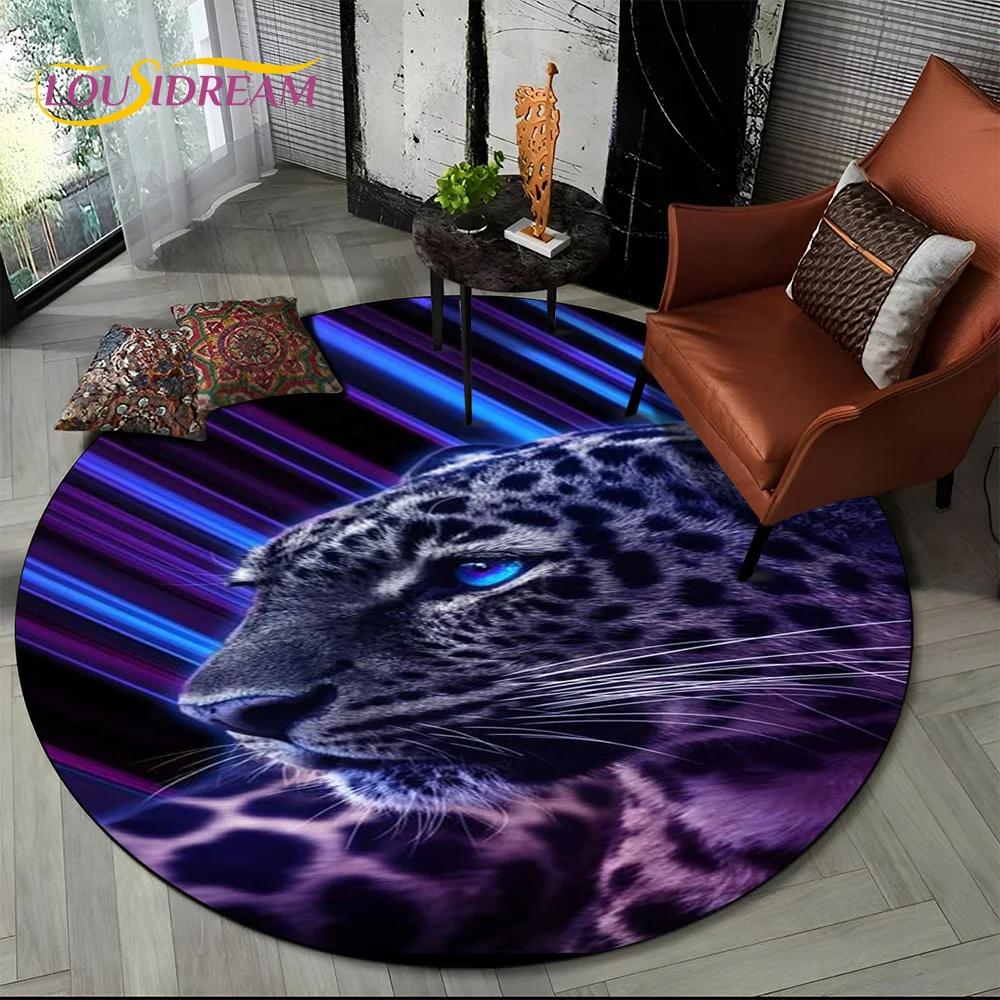 Beast Tiger Lion Leopard Animal Wildlife Cartoon Round Carpet Rug for Living Room Bedroom Child Decor,Pet Area Rug Non-slip Mat