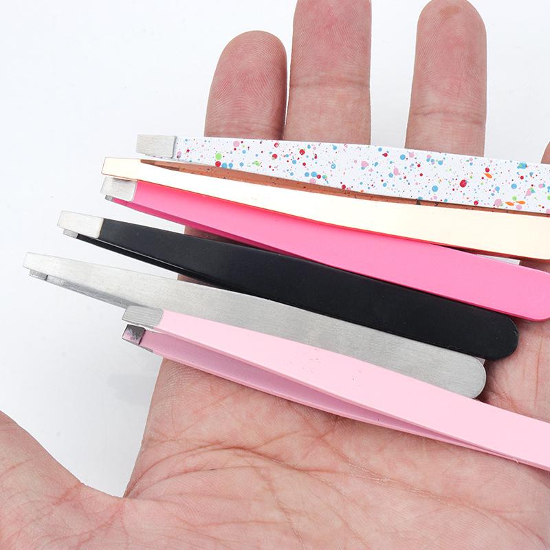 Stainless Steel Slanted Flat Head Eyebrow Tweezers for Multi-functional Hair Removal