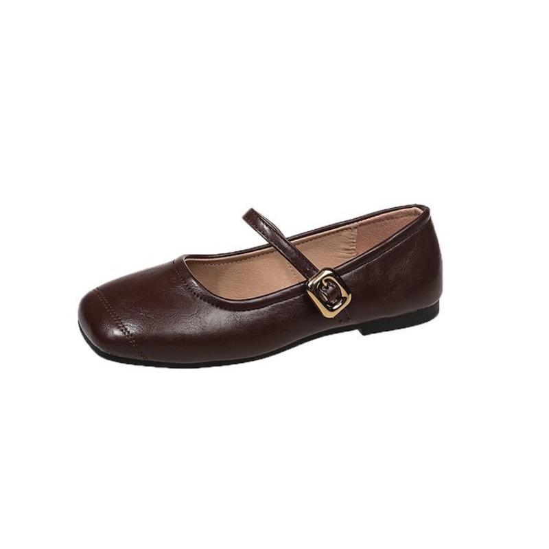 Retro square head shallow mouth Mary Jane shoes women's autumn one-word buckle single shoes student flat women's shoes