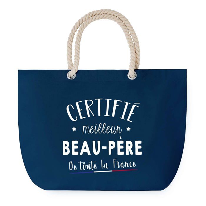 Sac de Plage Bleu avec Anse Corde Certifié meilleur Beau-Père Fête Pères Beau-Papa Cadeau | Grand Sac de Transport & Sport