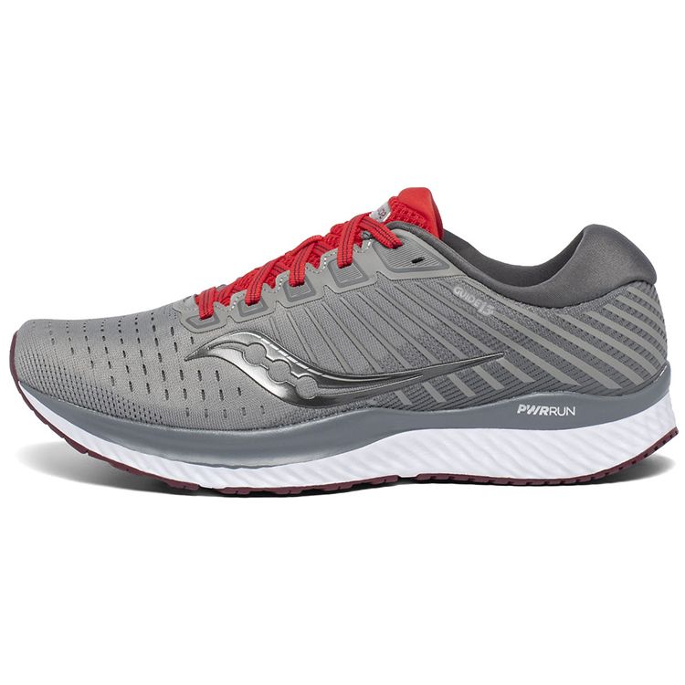SAUCONY Guide 13 Stability Comfortable Mesh Non-Slip Support Lightweight Low-Top Casual Running Shoes Men Sneaker Gray Red S20548-30