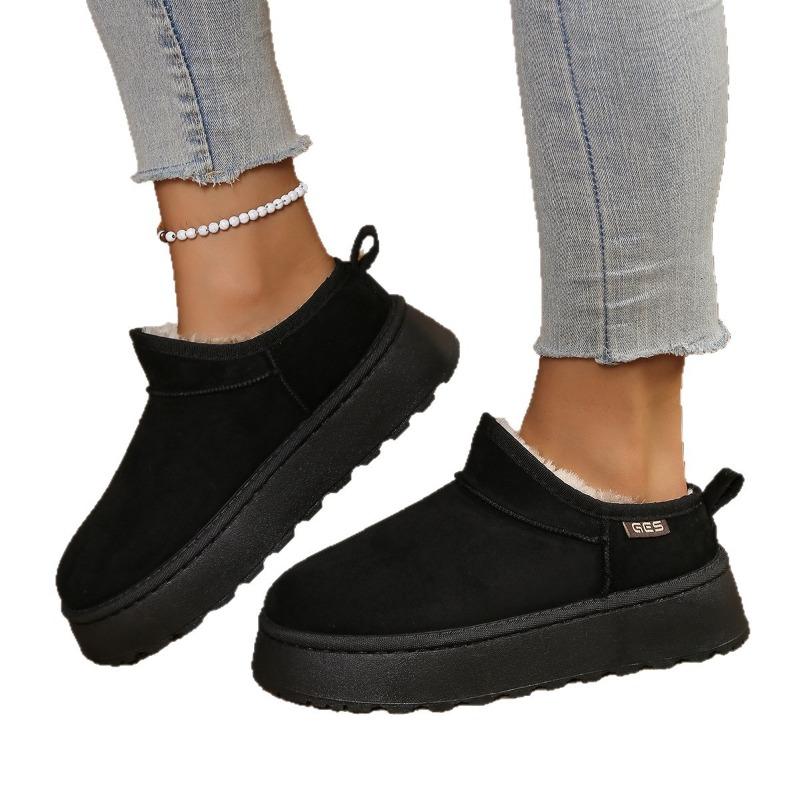 Damen Chunky Plateau Schneestiefel - Runde Zehenpartie Schlupf-Stiefeletten mit Plüsch-Faux-Fur-Futter für den Winter, Gemütliche Retro-Stiefel