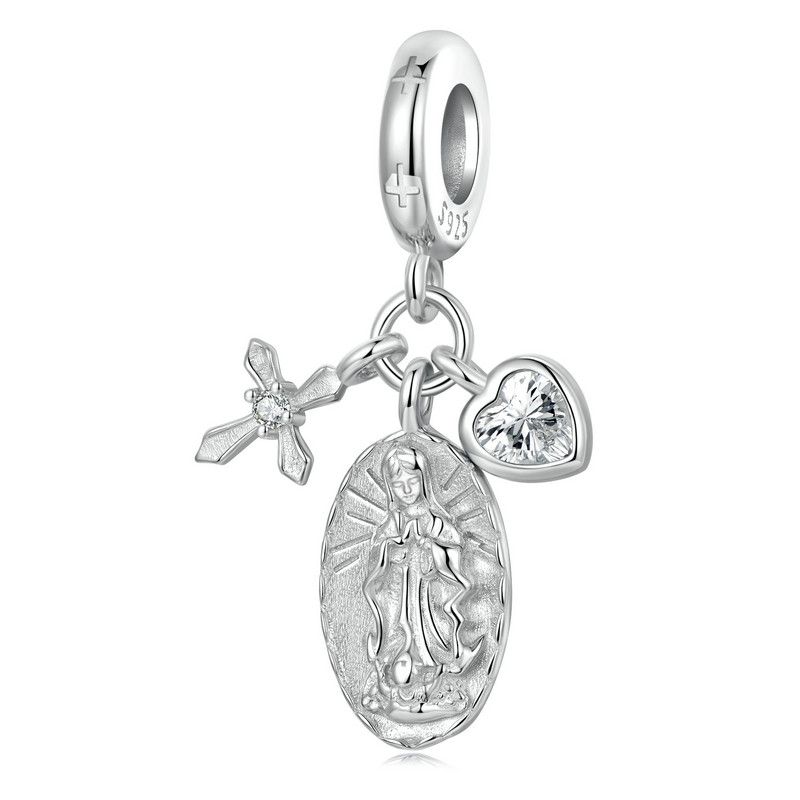 WOSTU 925 Sterling Silver Jesus Virgin Mary Pendant Charm The Hand of Fatima Bead Fit Bracelet Necklace DIY Prayer Family Gift