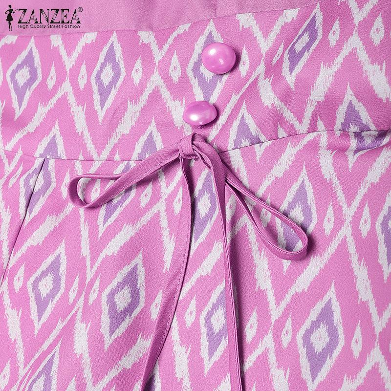 ZANZEA Women Casual Round Neck Summer Short Sleeve Print Dress