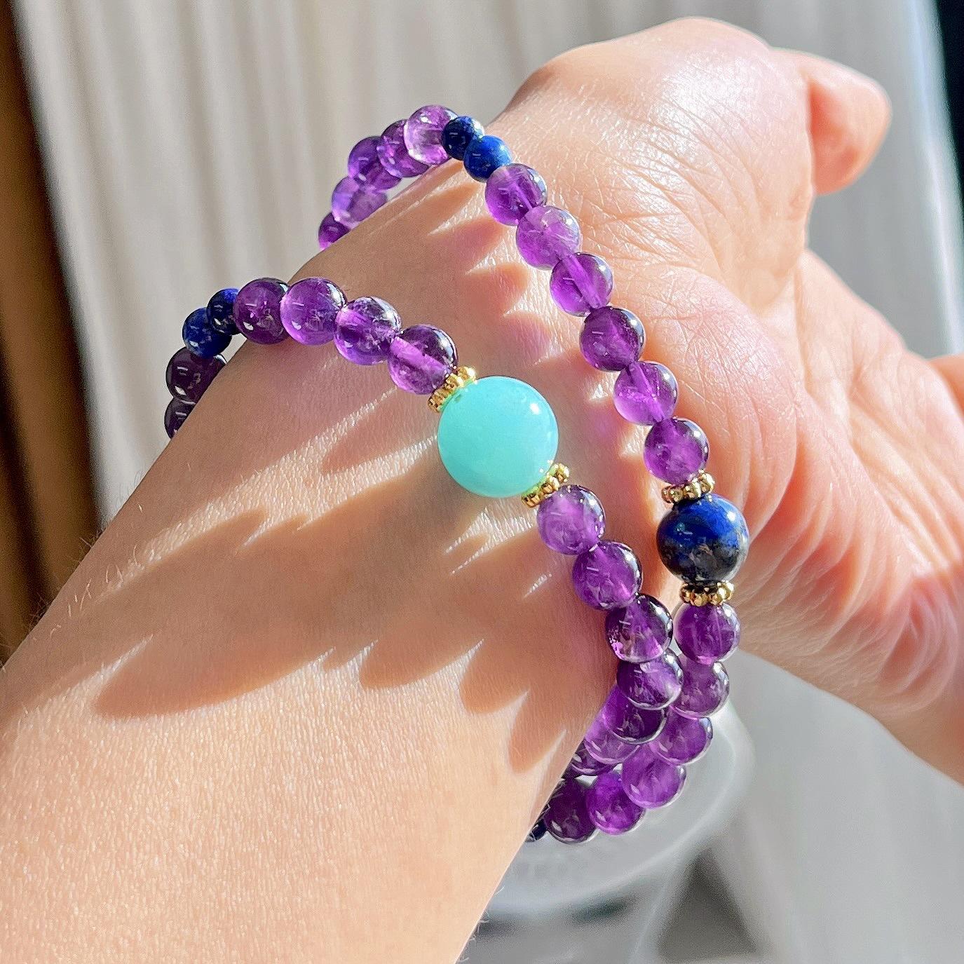 6Mm Autumn And Winter Natural Amethyst Tianhe Stone Lapis Lazuli Design Sense Multi-Circle Commuter Bracelet Bracelet