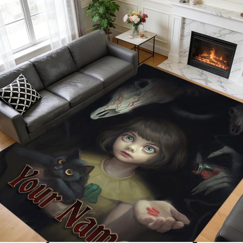 Crystal Velvet Rug Custom Name Text, Soft Non Slip Floor Mat Home DecorFran Bow