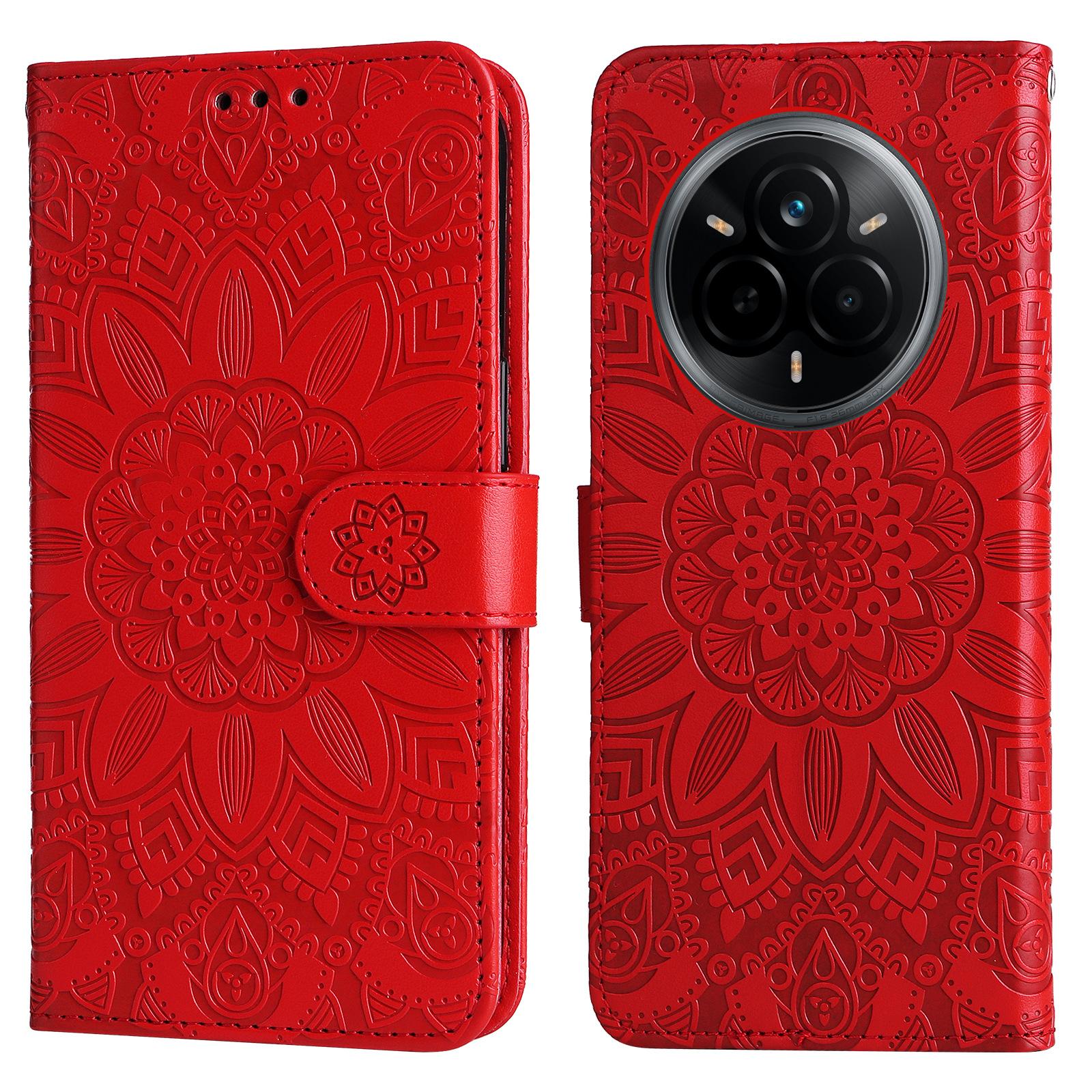 

Для Realme 14 Pro 5G Чохол Шкіряний Гаманець з Тисненням Соняшника Чохол для Телефону Red