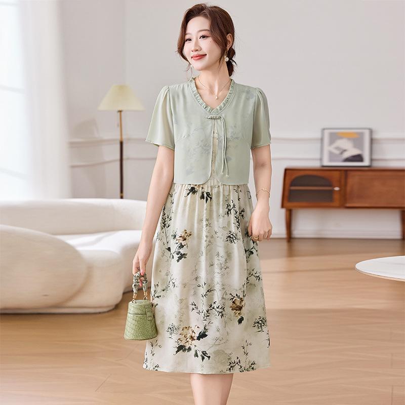 

2026 Stylish Summer Women s Short Sleeve Dress - Elegant Fashion for Middle-Aged and Elderly XL (Recommended for 105-125 jin)