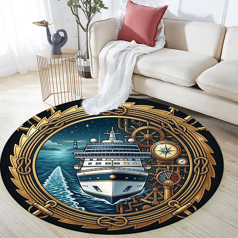 Maritime Adventure Emblem Round Area Rug Under Office Chairs Bedroom Living Room Home Decor