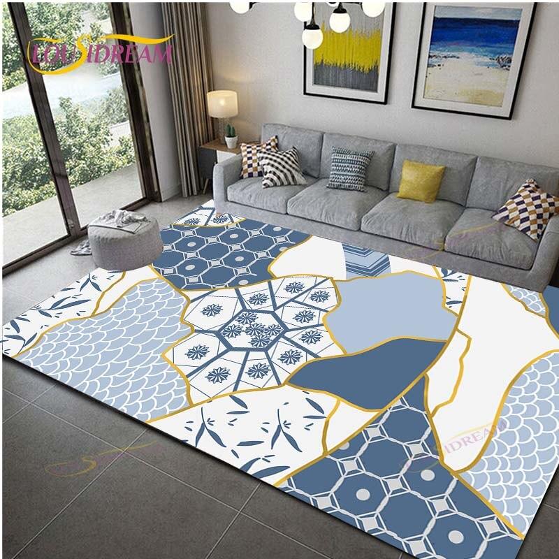 Geometric Carpet for Living Room Velvet Rug Kids Bedroom Bedside Rugs Soft Square Fluffy Carpets Home Sofa Table Decor Mat