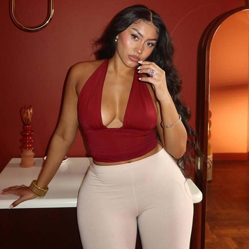 Halter Neck Deep V-neck Halter Sleeveless Vest