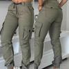 Pantaloni Cargo da Donna a Vita Media Jogger Slim Multi Tasche alla Caviglia Primavera Poliestere Pantaloni da Lavoro