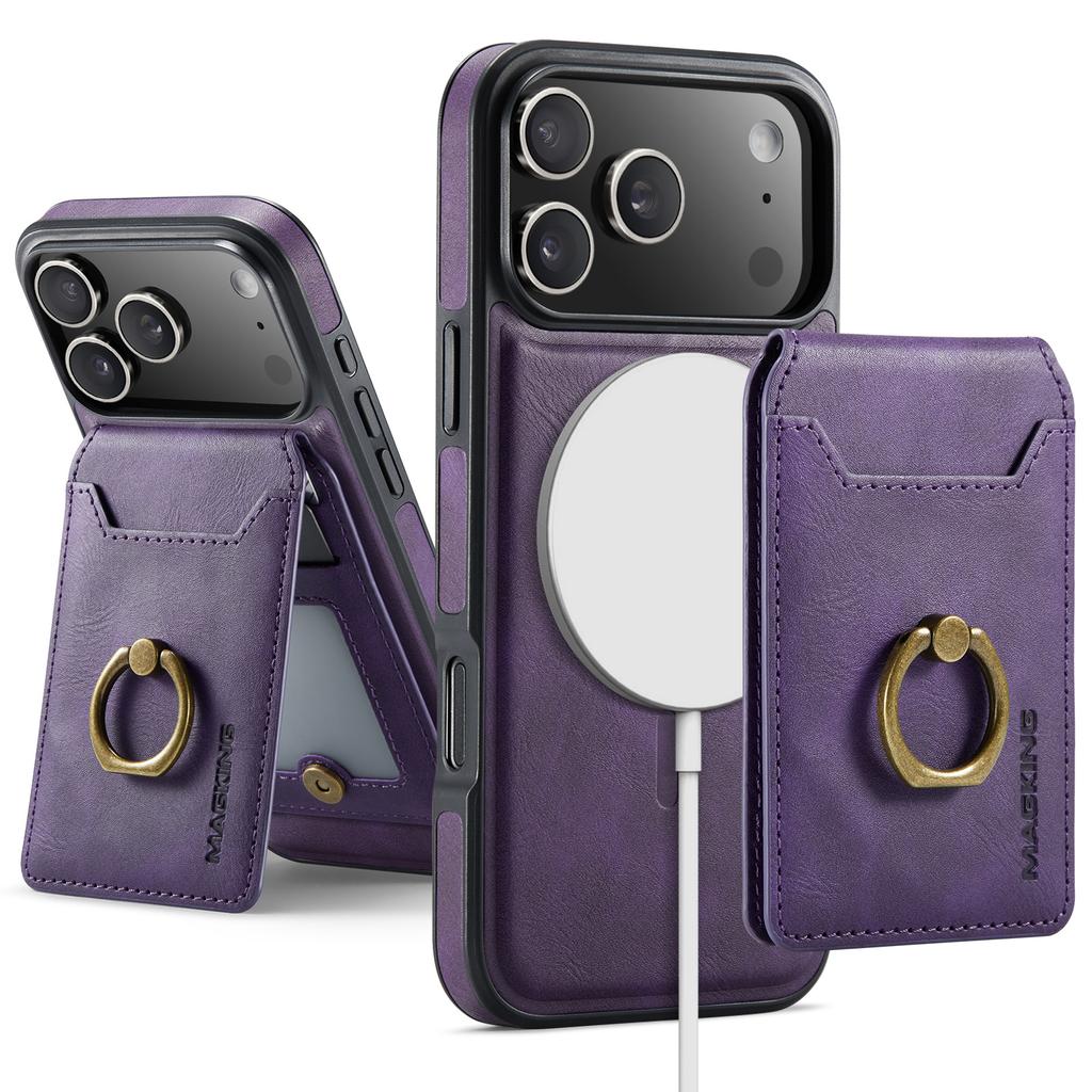 2 in 1 Detachable Magnetic Ring Holder Cards Solt Wallet Leather Case For iPhone 17 Pro Max 16 Plus 15 Plus 14 13 12 11 Cover