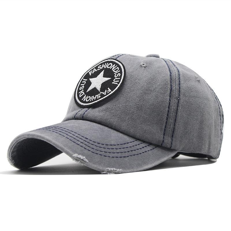 Summer Washed Pentagram Baseball Cap Retro Denim Ripped Cap Outdoor Casual Sunscreen Visor