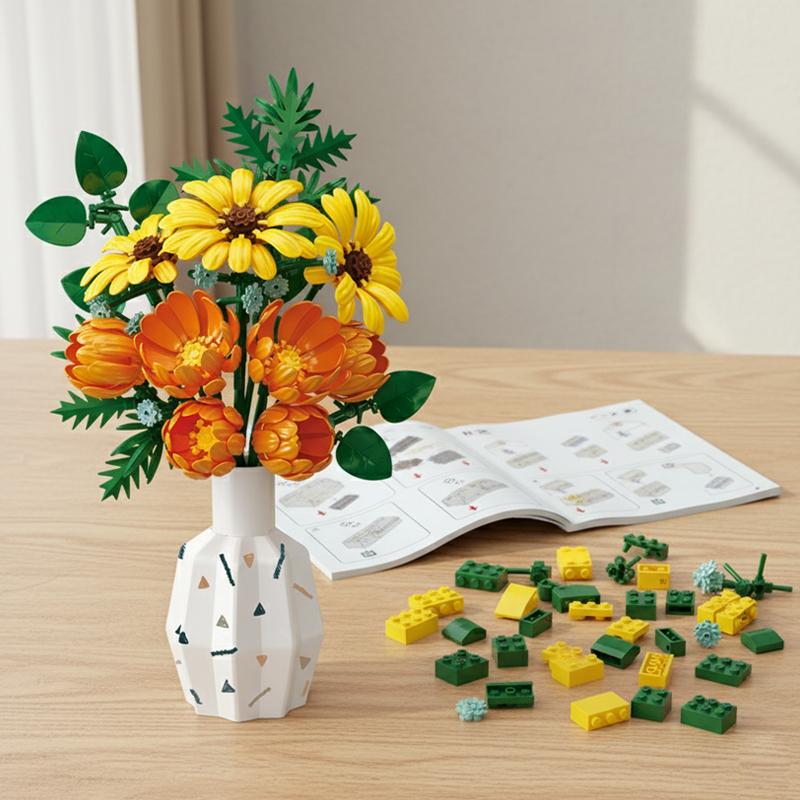 Sonnenblumen-Strauß Baustein ewige Blume Wohnzimmer Dekoration Spielzeug MOC Valentinstags- und Weihnachtsgeschenk