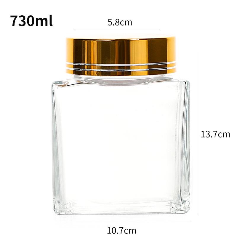 Verdickte flache quadratische Glasflasche mit Holzmaserung für Honig oder Marmelade