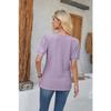 GMXIA Women's Spring Summer Buttoned Round Neck Puffy Sleeve Loose Solid Color T-shirt