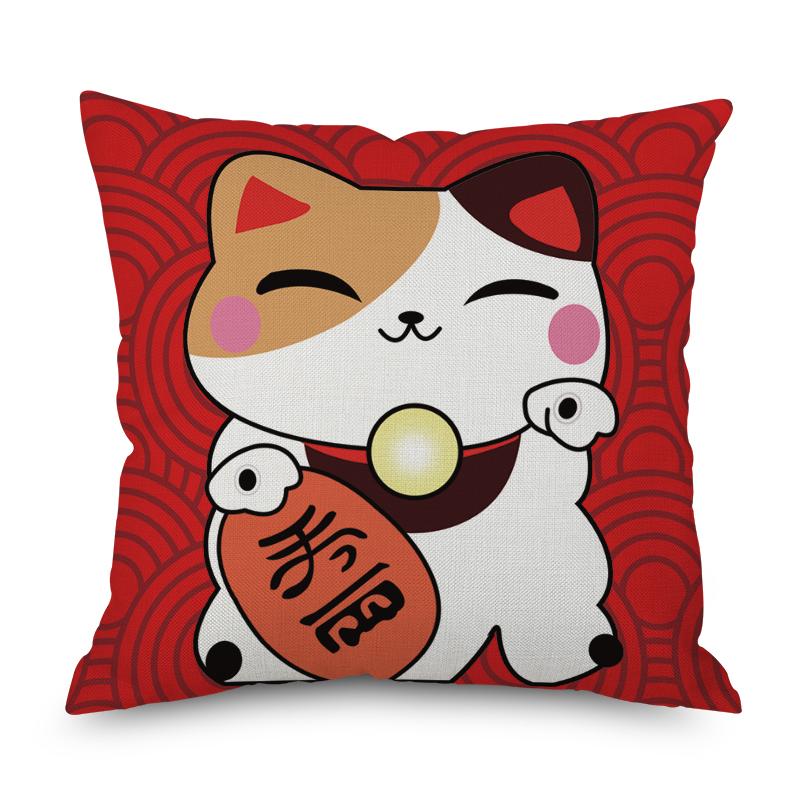 Home Decor Merry Christmas Chinese Lucky Cat Print Pillowcase Happy New Year Christmas Decorations Funda De Almohada
