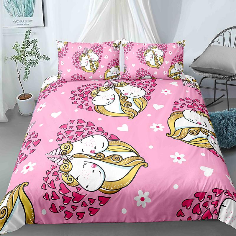 Cartoon Unicorn Duvet Cover Set With Pillowcase Queen King Size 2 3 Pcs Bedding For Kids Adults Polyester
