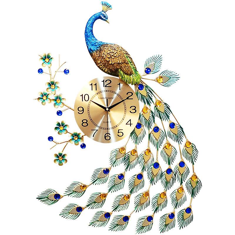Luxury Peacock Style Rustic Wall Clock Silent, Metal Dial Large Fancy Decorative Clock for Living Room, Bedroom.